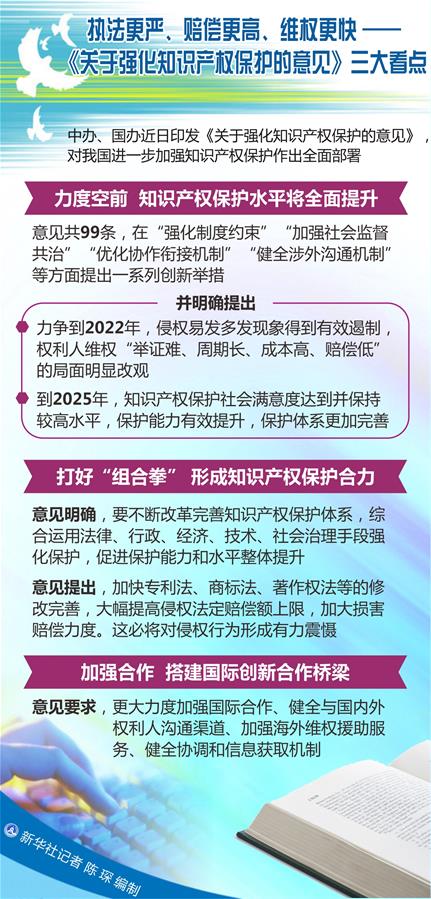 （圖表）[新華調(diào)查]執(zhí)法更嚴(yán)、賠償更高、維權(quán)更快——《關(guān)于強(qiáng)化知識(shí)產(chǎn)權(quán)保護(hù)的意見(jiàn)》三大看點(diǎn)